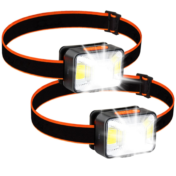 2 stk. LED hodelykt, oppladbar, 2000 lumen hodelykt