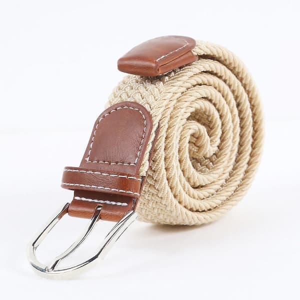 Herr casual stretch vävd läderbälte unga studenter vävd canvas spänne elastisk midjeband beige Beige