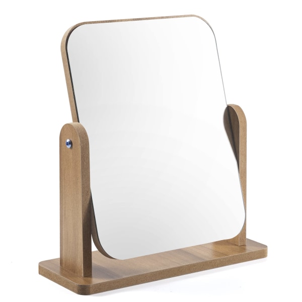 Sminkespejl Træ Skrivebordsspejl Makeup Spejl 360° drejeligt skrivebordsspejl 22 x 17CM Firkantet spejl
