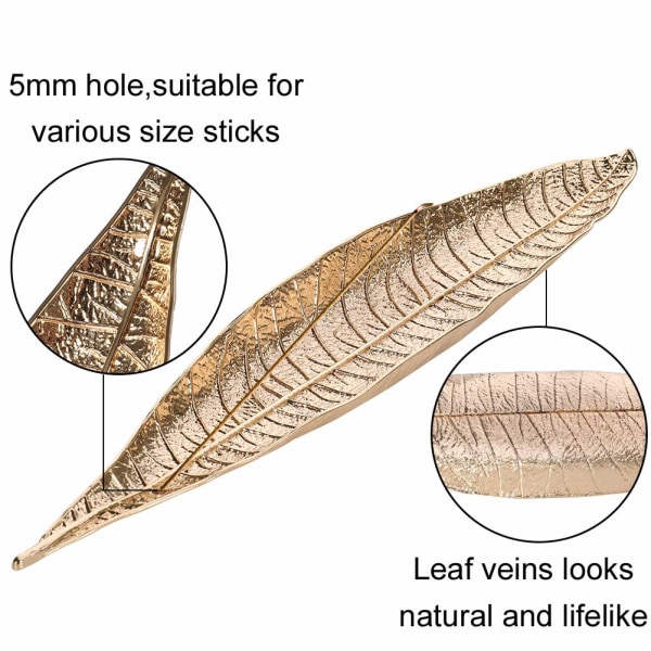 Røkelsespinneholder i metallblad, båtformet røkelsesbrenner, askefanger, 11 tommer lang (gull)