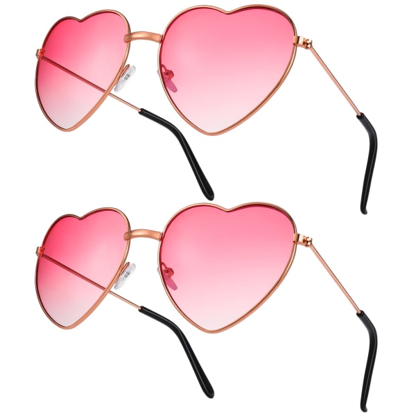 2 par Hippieglasögon - Retro hjärtformade solglasögon 60-tals 70-talsstil Hjärtglasögon Festivaltillbehör för hippietröjor (rosa)