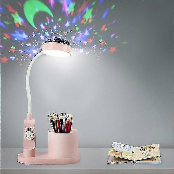 Skrivebordslampe for barn, nattlampe med pennholder, automatisk fargeskifte, dimbar oppladbar LED-leselampe