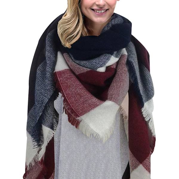 scarf för dam, rutig, oversized, fyrkantig, filtscarf, höst/vinterscarf, tartan, ränder, pläd, fransar