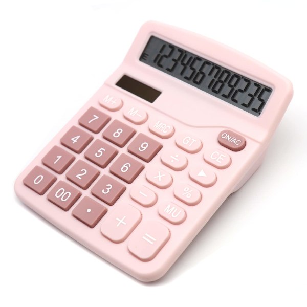 Rosa kalkulator, 12-sifret skrivebordskalkulator med stor LCD-skjerm