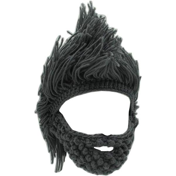 Viking Skägg Beanie Hornhatt Vinter Varm Mask Stickad Ull Rolig Dödskallehatt Julpresent