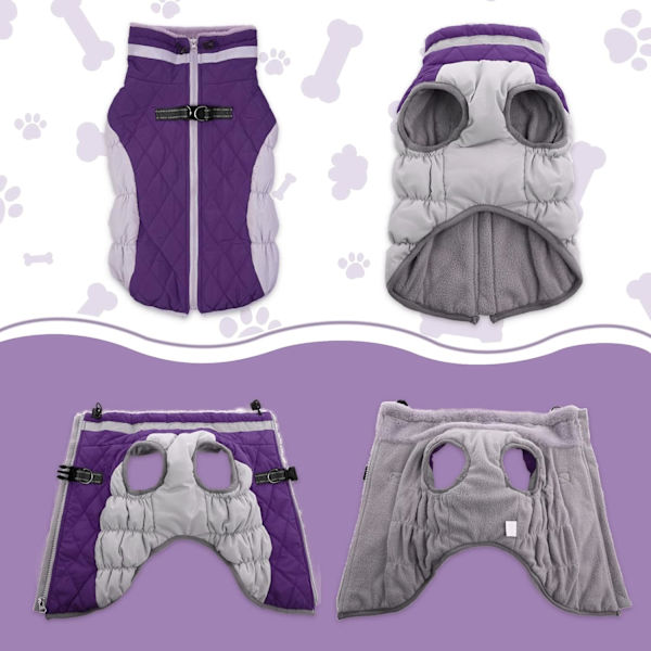Vattentät Hundjacka för Små, Mellan och Stora Hundar, Reflekterande Kläder för Kallt Väder, Vindtät Fleecefodrad Väst med Sele, M Purple M