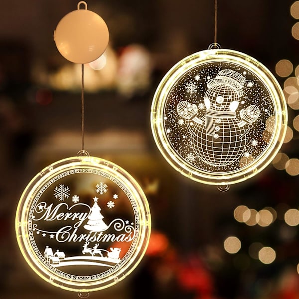 2 stycken jul fönsterljus dekorationer batteridrivna LED 3D hängande jul dekorativa ljus