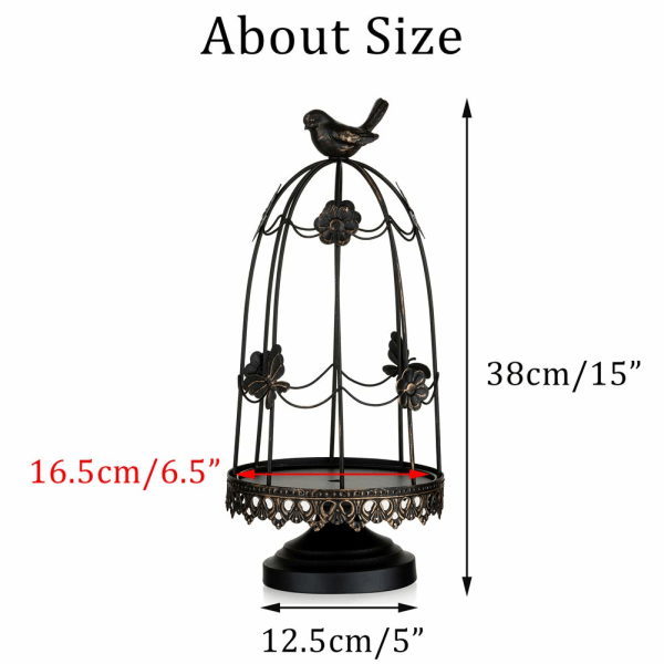 Koristeellinen lintuhäkki kynttilänjalka, musta 38cm
