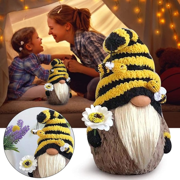 Kodinsisustusnuket, Bee Gnome Spring Sunflower Doll Decor, käsintehdyt kasvottomat nukkekoristeet