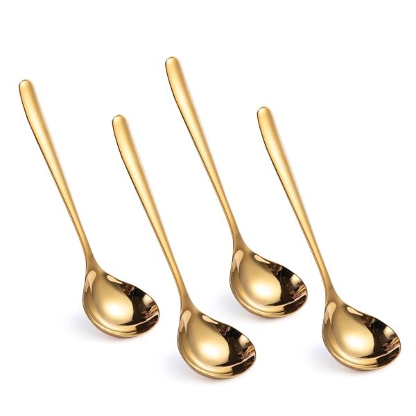8-inch Gold Small Ladle Spoon SUS304 Stainless Steel Ladle Serving Soup Ladle Gravy Ladle, Set of 4