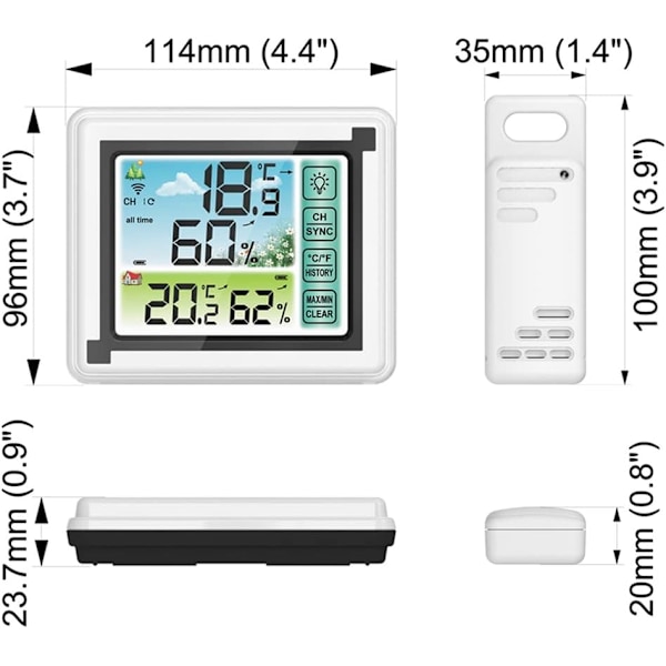 Trådlös väderstation för inom- och utomhusbruk, digital termometer, hygrometer, temperaturmätare, luftfuktighetsmätare, väderklocka, hygrometer