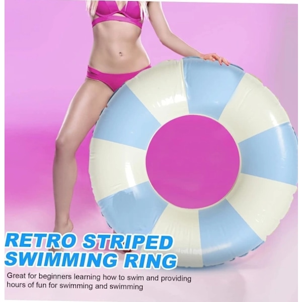 Uppblåsbar badring för vuxna, badring poolboj, retro randig PVC uppblåsbar boj poolboj Blå