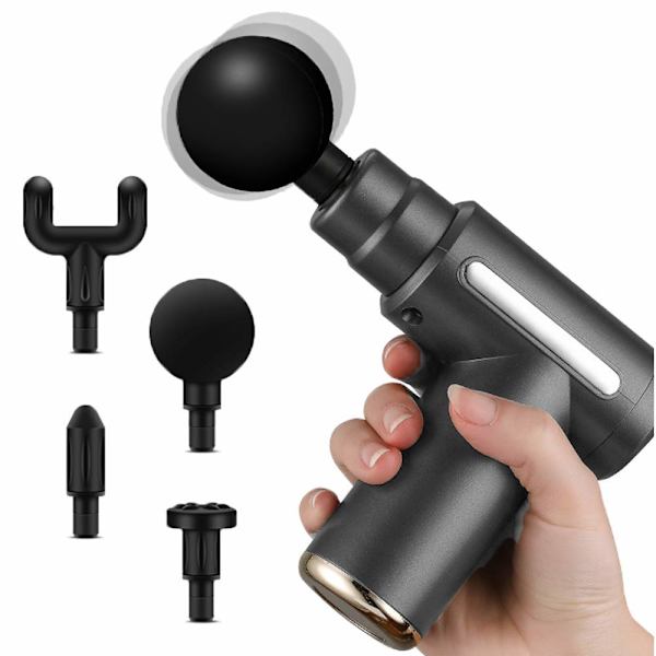 Mini-hierontapistooli, USB-laturi, 4 hierontapäätä, 6 tilaa (harmaa)