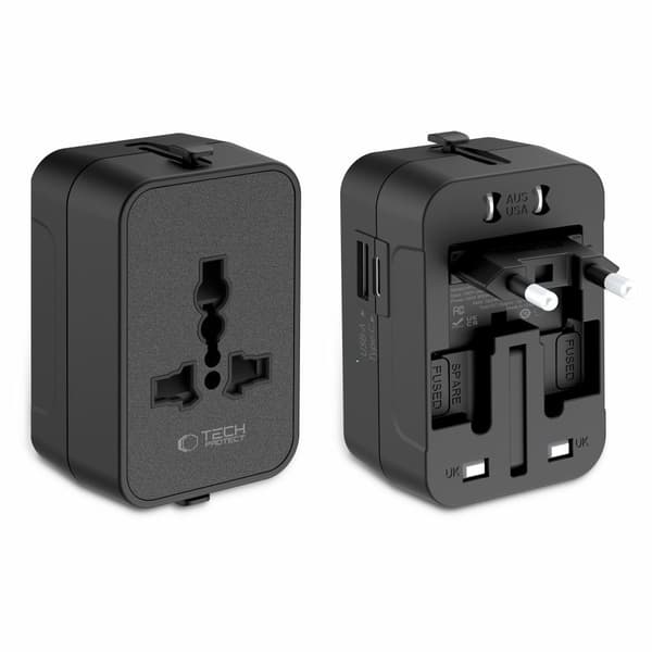 Tech-Protect Rejseadapter EU / UK / US / AU Sort 90