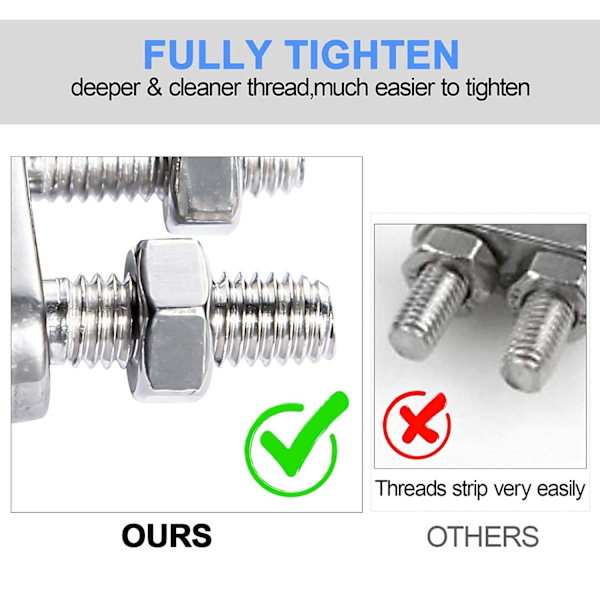 10 stk. Wire Rope Cable Clip Clamps M6 for Galvanized Steel U Bolt Saddle Fastener for Rigging Rope og spennkabel Hage Spenning Wire Ropes