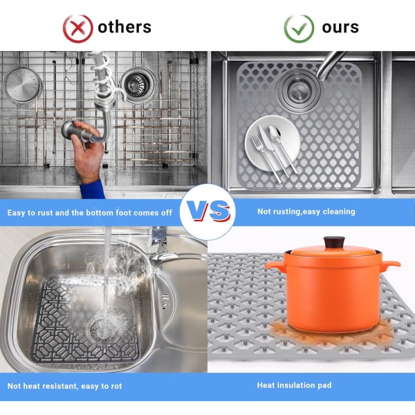2 STK Silikone køkkenvaskmåtte, silikonevaskemåtte, skridsikker vaskbeskyttermåtte til bunden af ​​køkkenvask og opvask