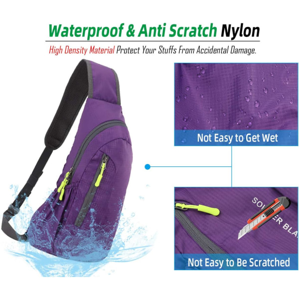 Vattentät Lätt Nylon Sling Ryggsäck för Sport och Utomhus