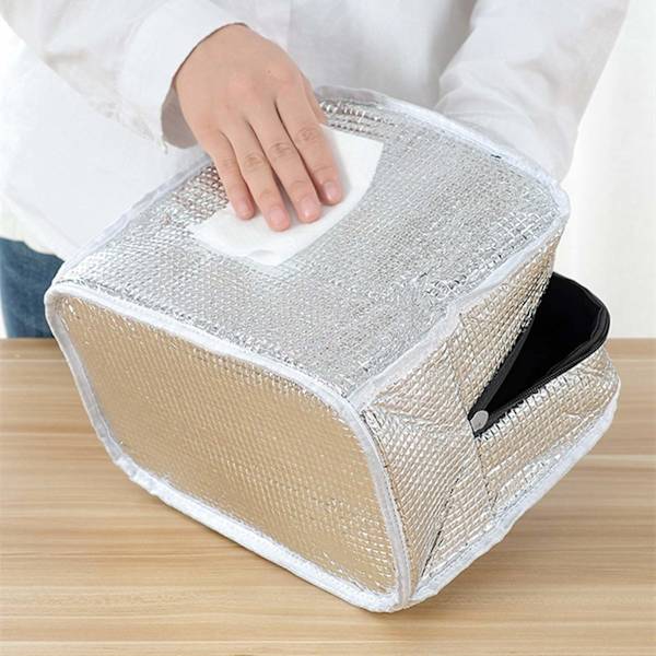 Bärbar Termisk Lunchväska Kylväska Daisy Mönster Lunchlåda Organizer Tote Väska för Arbete Skola Picknick Camping Resor (Grå Blå)