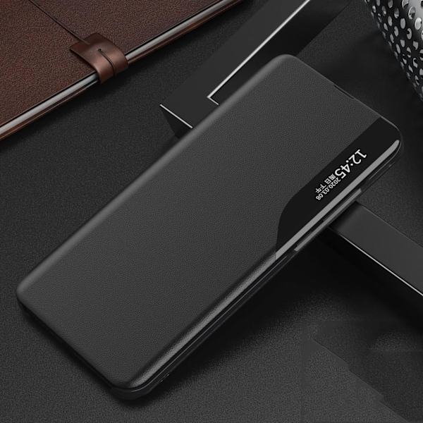 Transparent Fönsterfodral med Magnetisk Stängning PC + PU Läder Bokstil Flip Ställfunktion Stötsäkert Skyddsfodral för Samsung S23+ black S23+