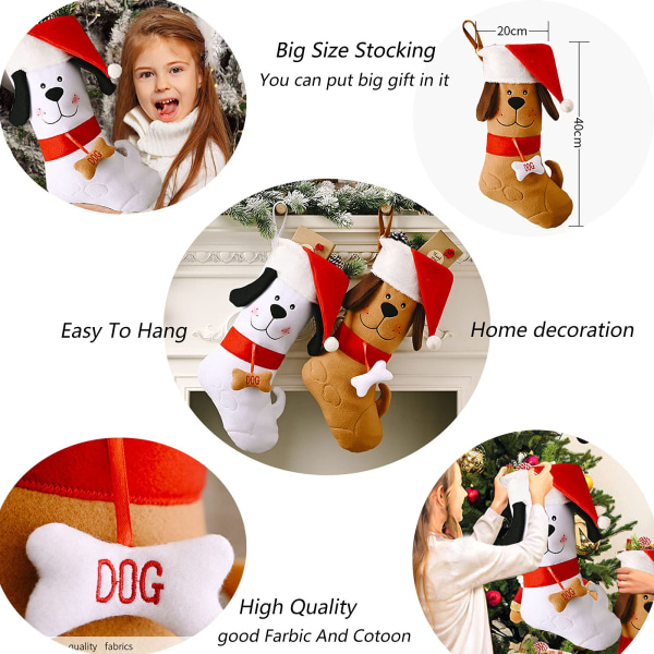 2-pack julstrumpor med söta hundmotiv, 15,7 tum