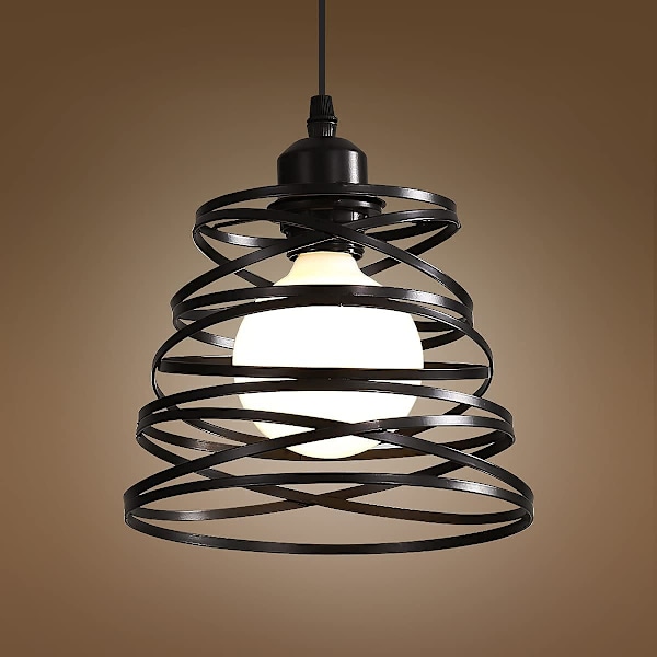 Vintage Industriell Pendellampe, E27 Industriell Lysekrone med Spiraltrådskjerm, Retro Metall Taklampe, Svart