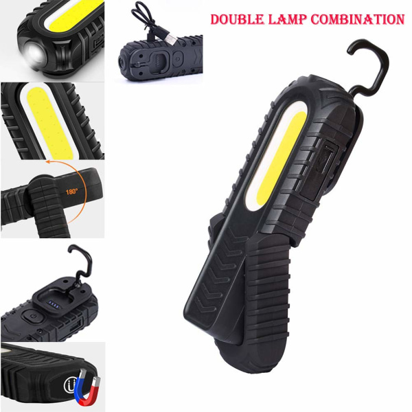 Oppladbart LED-arbeidslys, 5W, krok og magnetisk sokkel (svart)