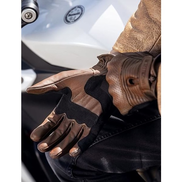 Motorcykelhandskar i Getläder för Män, Skyddande, Fullfinger, Alla Säsonger, Storlek L