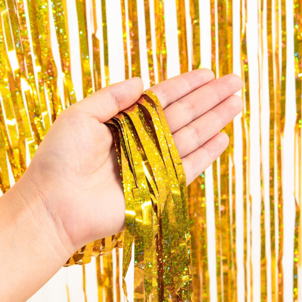 Guld fransgardin glitter bakgrund - folie fransgardin festdekor Streamers för födelsedag Graduation tema Thanksgiving festdekorationer paket med 2