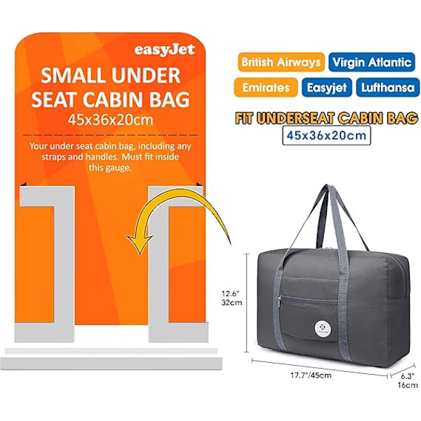 Kabinekuffert Under Sædet Foldbar Rejse Duffel Taske Tote Håndtaske Carry On Overnight Bagage til Kvinder Mænd