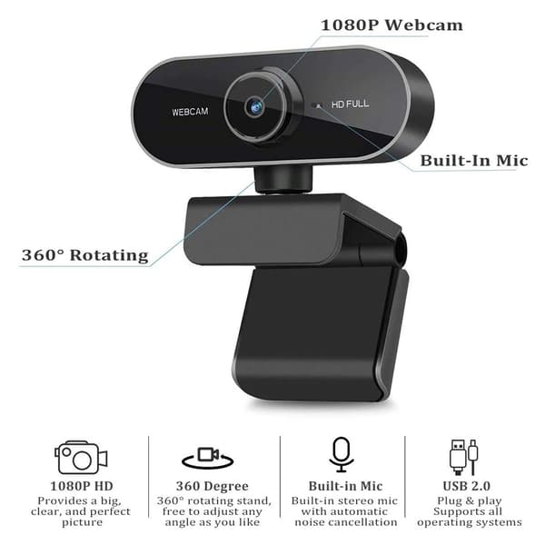 Webcam med mikrofon, Full HD 1080P Webcam Videokamera til