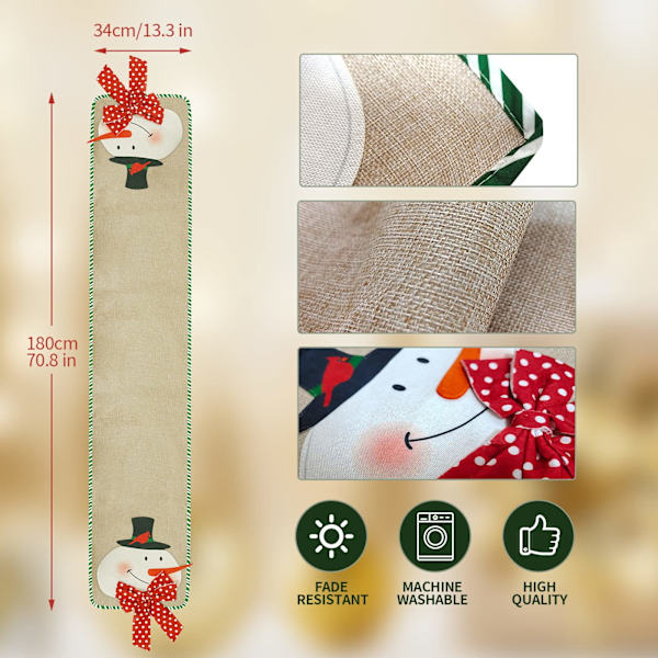 Julebordløber, Burlap Linned Snemand Dekoration (13x71in)