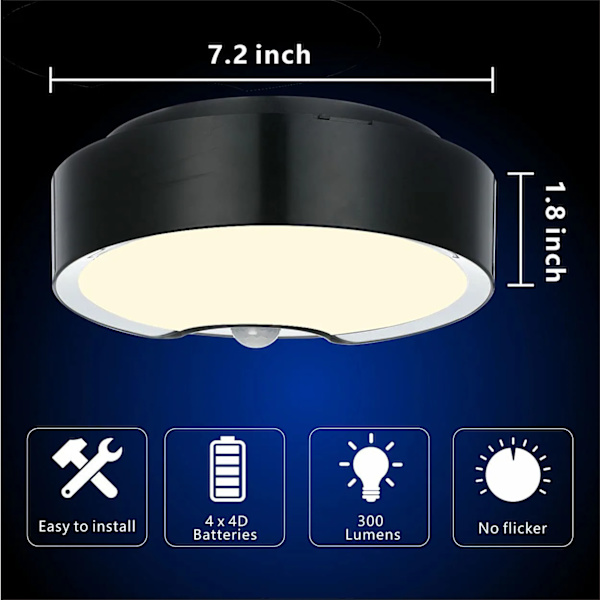 LED-liiketunnistimella varustettu kattovalaisin 18,3 cm 300 lm lämmin valo