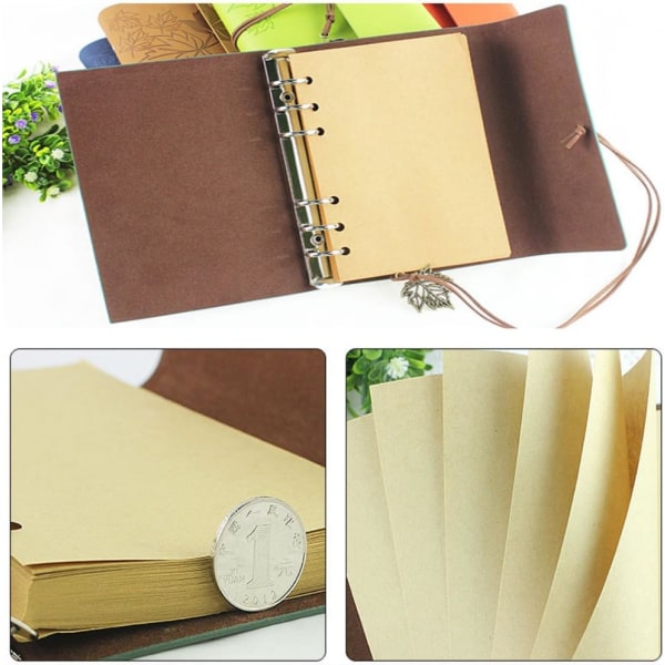 Vintage Læder Notesbog Genopfyldelig Rejsejournal Dagbog Lille Notesblok Retro Skitsebog Blank/Ulinjeret Gule Sider til at Skrive i Julegave Fødselsdagsgave Dark green