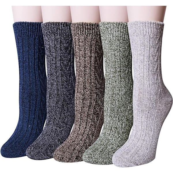 5 Par Damsockor Ull Termisk Varma Stickade Damsockor för Vinter