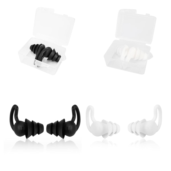 Swimming Ear Plugs, 2-Pairs, Black+White,Waterproof Reusable