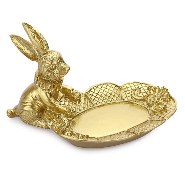 Golden Rabbit Statue, Smykker Ring Trinket Stand Siddende kanin