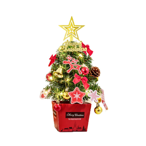 Mini juletræssæt, medbringende stjerner og LED lys, 30 cm