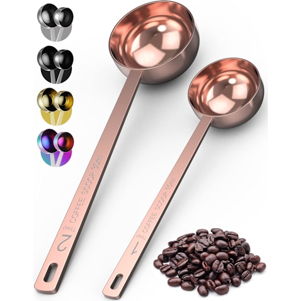 Mätningsskedar i rostfritt stål för kaffe - Mätningsskedar för malet kaffe, espresso, te, socker och mjölkpulver (2 storlekar)