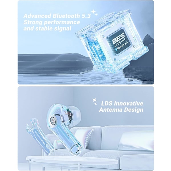 Trådlösa hörlurar, brusreducerande Bluetooth 5.3 sportlurar, HiFi-ljud trådlösa hörlurar med mikrofon, LED-display, Touch Control
