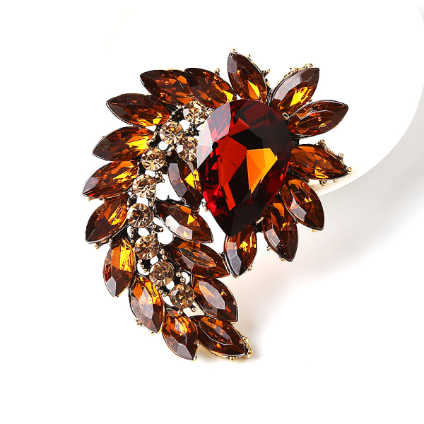 Rhinestone Röd Blad Kostym Brosch Antik Guld Ton (Brun)