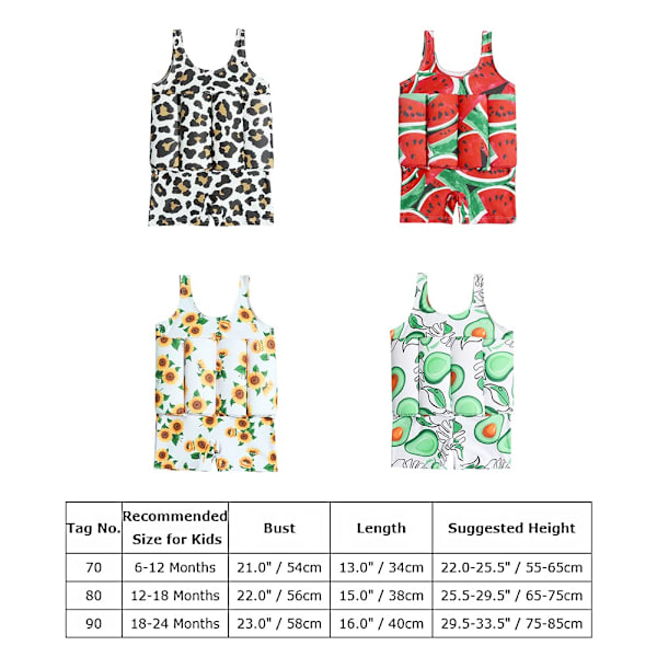 Børns badedragt i ét stykke til drenge og piger, badedragt til spædbørn og småbørn med blomsterprint (12-18 måneder)