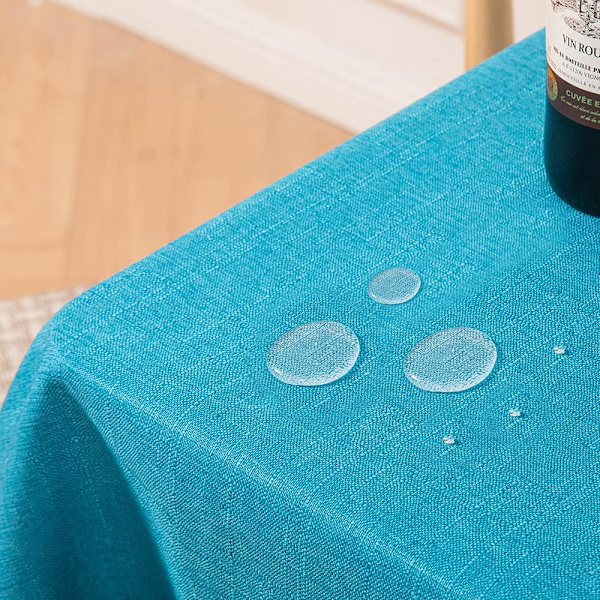 Vattentålig Tvättbar Rektangulär Bordsduk i Faux Linne 55x55 Tum, Blå Blue