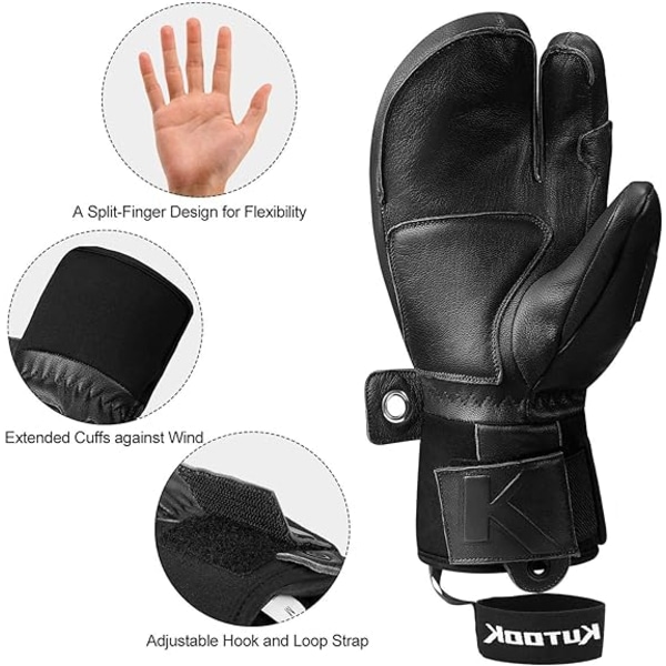 Vinter Skidhandskar Termiska Vattentäta Getläder Förlängda Handled Snö Skid Snowboard Utomhussporter XL Black XL