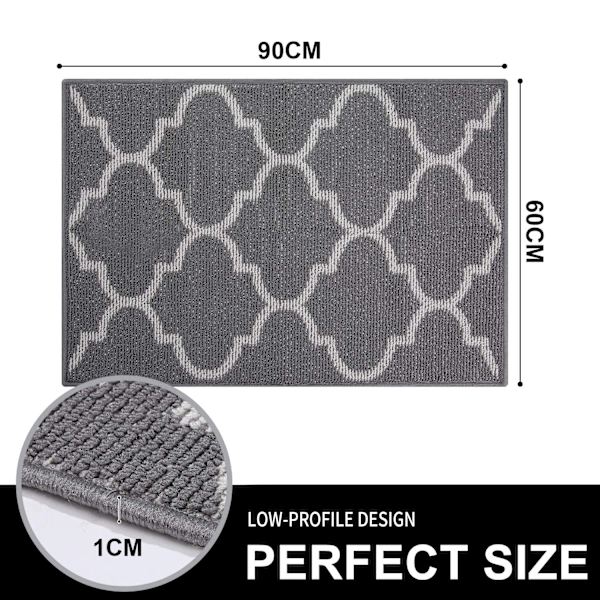 Skridsikker dør måtte, vaskbar, snavsfangende måtte, dør måtte, udendørs, dør måtte til indendørs og udendørs - 60 x 90 cm, grå geometri