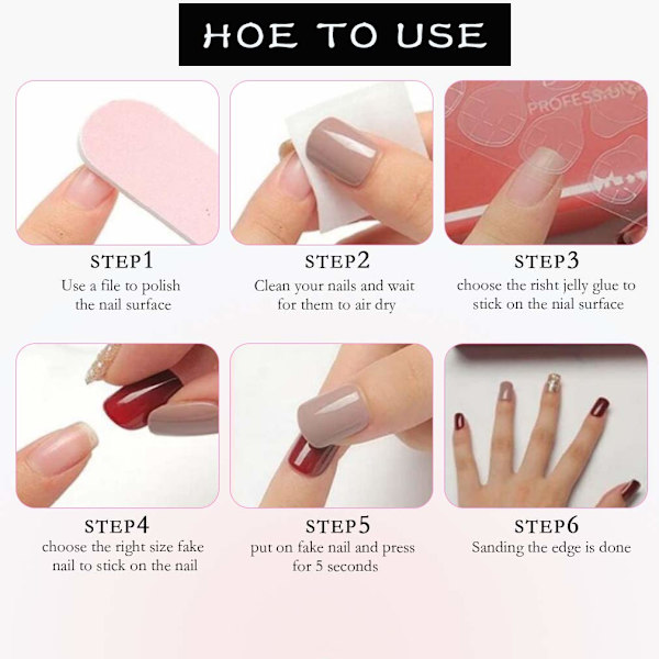 Nude Gradient Hvide Falske Negle Blanke Mid-length Falske Negle