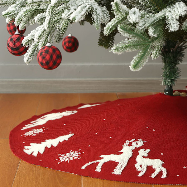 Stickad julgransmatta, lyxig kabelstickad (röd 3D, 48\")