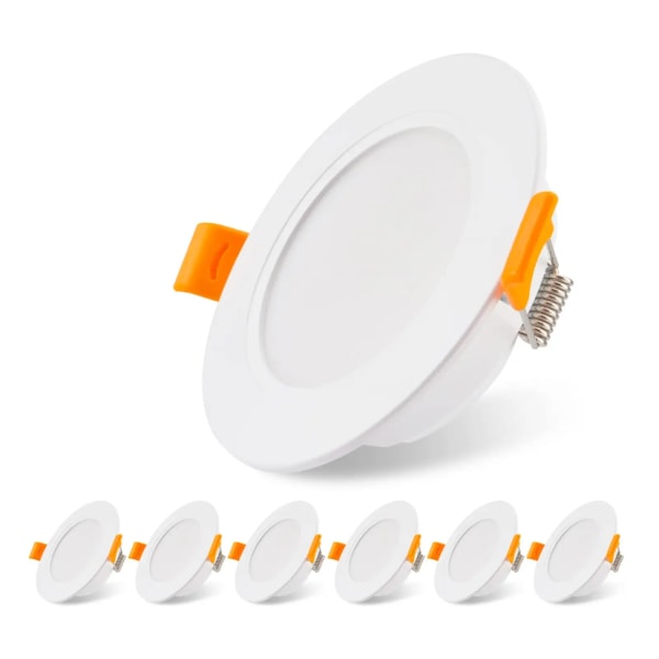 6 stk. 230V 5W LED indbygnings-spotlights 3000K Dia 75mm