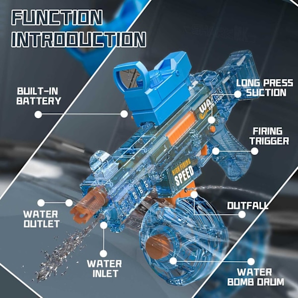 Elektrisk vattenpistol, automatisk vattenabsorption. Elektrisk vattenpistol med 500 ml vattentank och räckvidd upp till 10 meter. Vattenpistol för pool och strand (Blå) blue