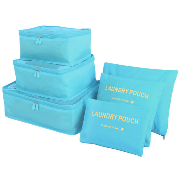 6PCS Reisearrangør Pakkekuber Sett Holdbare Reisebagasjearrangører Koffertoppbevaringsposer Kompresjonsposer for Reisetilbehør