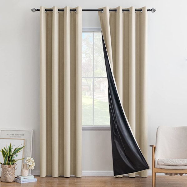 Set med 2 mörkläggningsgardiner Termiskt isolerade Anti-UV Solskydd Dekoration för Vardagsrum Kök Sovrum 132X160CM(LXB) Beige